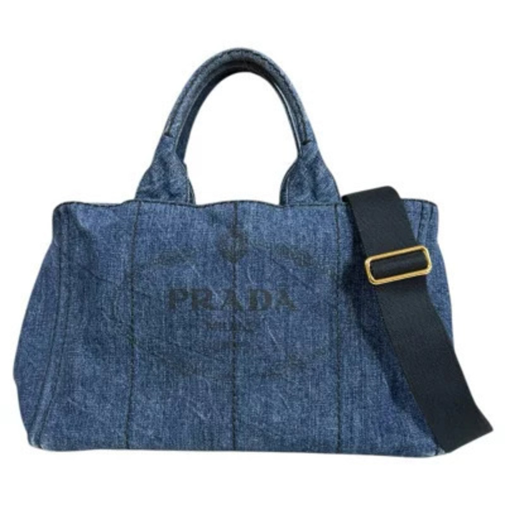 Prada Canapa Tote Shoulder Bag Denim Blue